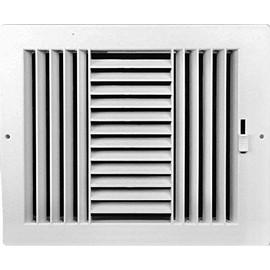 Three-Way Plastic Side Wall/Ceiling Register in White 10" w X 6" h for Duct Opening (Outside Dimension is 11.75" w X 8" h)