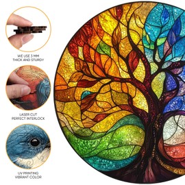 Wooden Puzzle for Adults - 3D Four Seasons Tree Wooden Jigsaw Puzzles 500 Piece, Unique Shaped Challenging Puzzles, Exquisite Packaging, Best Gift Toys for Family Friends Brain Games 16.5x16.5 in