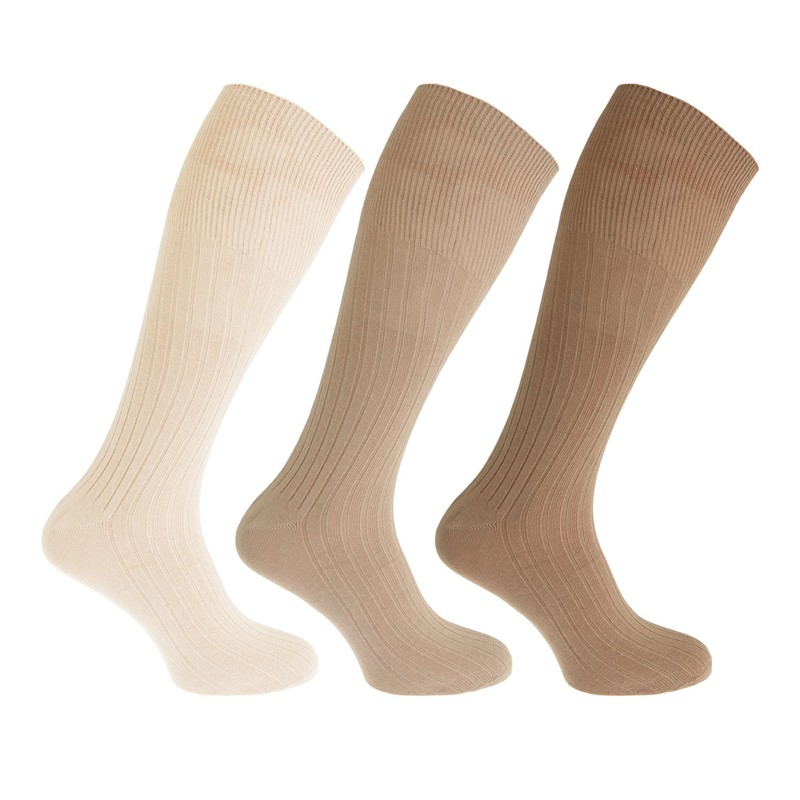 Mens ribbed knee high 100% cotton socks (Pack of 3)