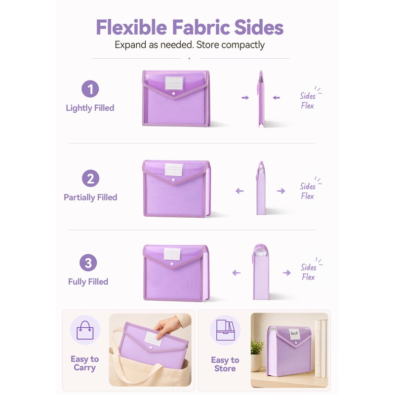 SortRax Plastic Expanding File Folders, 2.76" Expansion, Letter/A4, 6-Pack