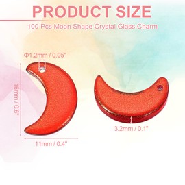 sourcing map 100 Pcs Crystal Charm, Glass Moon Crystal Beads Tiny Hanging Moon Pendant with Gold Foil for Jewelry Making Bracelet Necklace Earring DIY Craft, Red