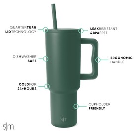 Simple Modern Simple Modern 40 oz Tumbler with Handle and Straw Lid | Insulated Cup Reusable Stainless Steel Water Bottle Travel Mug Cupholder Friendly | Gifts for Women Men Him Her | Trek Collection | Forest