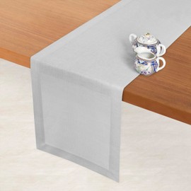 D'Moksha Homes Linen Table Runner 14 x 36 Inch - 100% Pure Linen Silver Grey Table Runner - Machine Washable Farmhouse Table Runner for 4th of July