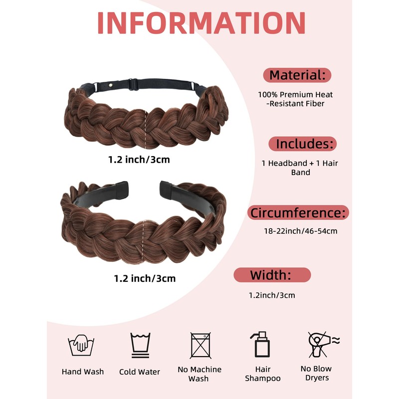 Ausing Stretch Braid Hair Headband 2PCS Braided Hair Hoops and