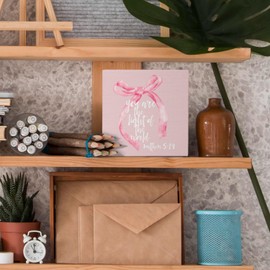 Nvotell Coquette Room Decor, Pink Coquette Bow Ribbon Bible Verse Wooden Box Sign, Preppy Room Decor, Christian Scripture Wood Block Signs for Home Girls Room Dorm Desk Shelf Table Decor, 5x5 Inch