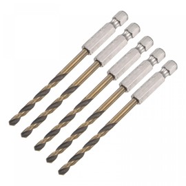 sourcing map 5 Pcs High Speed Steel Hex Shank Twist Drill Bit, 4mm Drilling Dia with 1/4 Inch Hex Shank 95mm Length