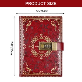 NectaRoy B6 Vintage Lockable Diary, European Style Travel Journal with Lock, PU Leather Password Notebook Planner Agenda Sketchbook, Office School Supplies Student Stationery Birthday Gift, 20x14cm