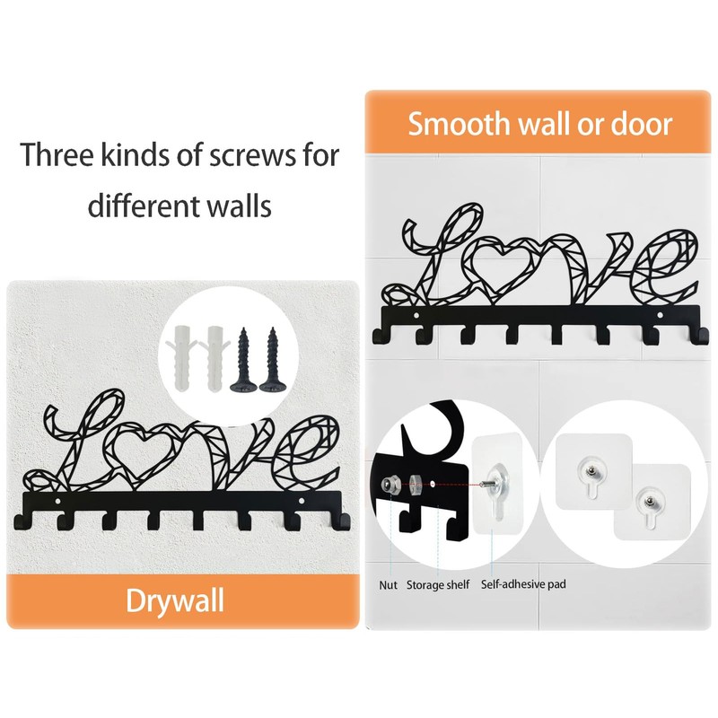 YXE Metal Key Holder Wall Mount, 8 Hooks, Key Organizer