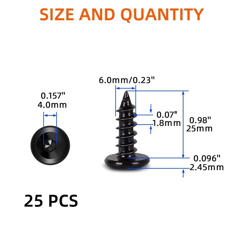 M6 x 25mm Flat Head Socket Cap Self Tapping Screws,