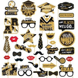 AIBAOBAO Photo Box Accessories Graduation 2025, Pack of 35 Photo Box Props Black Gold, Photo Props Graduation, Photo Accessories Party, Photo Booth Props, Photo Box Accessories, for Graduation Party