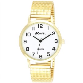 Ravel - Unisex Traditional Watch with Clear Numeral Dial on Expander Bracelet - Gold Tone