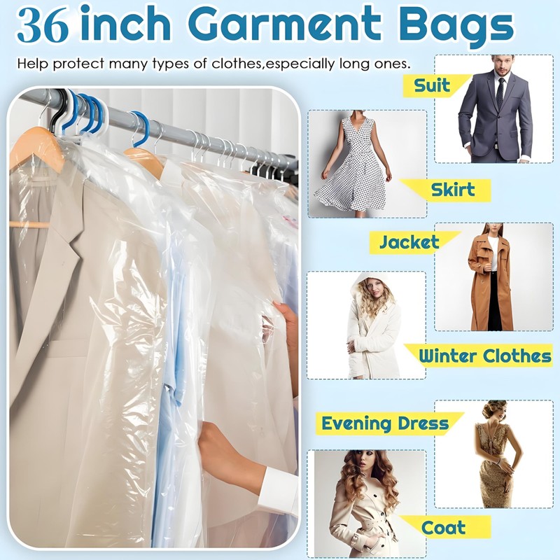 12 Pack Plastic Clothes Covers, 60 * 90cm Clear Clothes