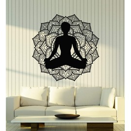Vinyl Wall Decal Meditation Lotus Pose Mandala Yoga Studio Stickers Mural Large Decor (g5465) Black
