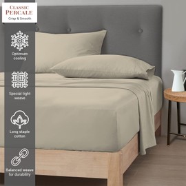 Pizuna Simply Taupe Cotton Percale European Single Fitted Sheets 100x200 cm 1 Pc Only, 100% Long Staple Cotton Plain Weave Fitted Sheet Euro Single with 40 cm Deep Pocket (EU Single Fitted Sheet)