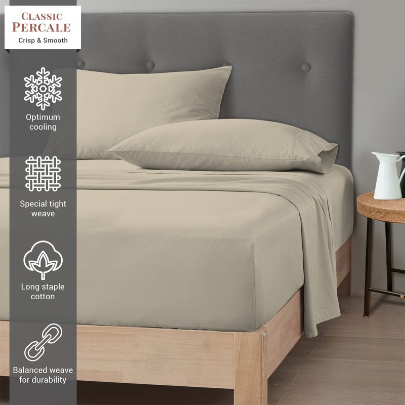 Pizuna Simply Taupe Cotton Percale European Single Fitted Sheets 100x200