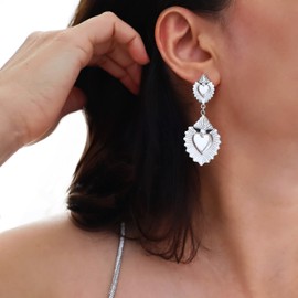 Sterling Silver Mexican Flaming Heart Dangle Earrings for Women