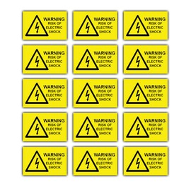 15 Pack - Warning Risk of Electric Shock Stickers - 80mm x 50mm - High Voltage Decals - Electrical Labels