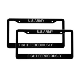 U.S Army Fight Ferociously Aluminum Car License Plate Frame Auto Tag Holder with Accessories US Vehicles Standard 2 Holes (C201)