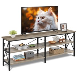 WLIVE TV Stand up to 70 Inch TV, 63" Entertainment Center, TV Media Console with 3-Tier Storage Shelves for Living Room and Bedroom, Greige