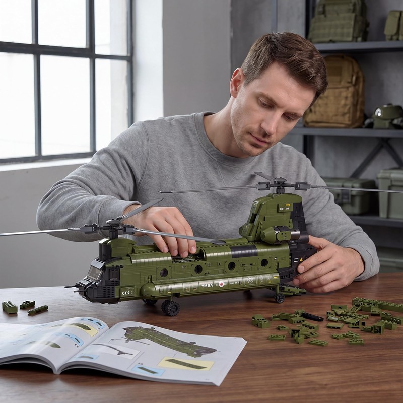 JMBricklayer CH-47 Chinook Helicopter Building Set, Military Cargo Helicopter Model