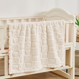 Yurhap Fleece Baby Blanket Heart Checkered Blanket, Ultra Soft Cozy Baby Blankets for Boys Girls, Fluffy Infant Toddler Newborn Receiving Blankets for Crib Stroller 30”×40” (Cream)