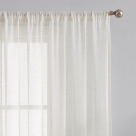 FMFUNCTEX Linen Sheer Curtains for Living Room, Beige Curtains 96 inches Long for Bedroom, Natural Flax Blend Window Draperies for Farmhouse Curtain, Rod Pocket 2 Panels