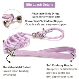 YUDOTE Slip Lead Dog Leash 5 Ft No Pull Reflective Nylon Dog Rope Training Leash with Padded Handle for Puppy Small Medium Dogs(Purple)