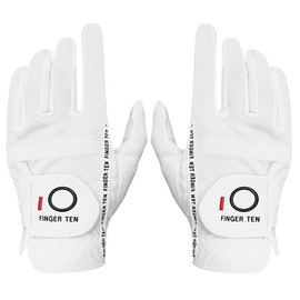 FINGER TEN Men’s Golf Glove Rain Grip Pair Both Hand Left Right Hand, Hot Wet Weather No Sweat, Black Grey, Fit Size Small Medium Large XL (White, Large)
