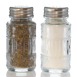 Wongblee 2 Pack Glass Salt and Pepper Shakers Set with 304 Stainless Steel Lid, Vintage Spice Shakers for Dining Room Table, Kitchen, Restaurant(Round-floral)
