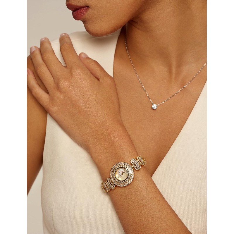 EAMTI Gold Watches for Women Luxury Simulated Diamond Quartz Iced