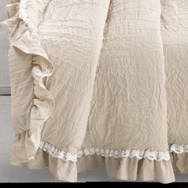 Lush Decor Ella Vintage Chic Ruffle Lace Blanket, 60" x 50", Neutral