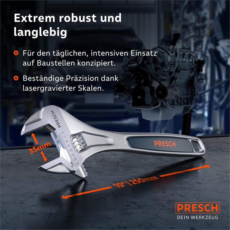 PRESCH Adjustable Spanner 250 mm - Laser Engraved Scale 35