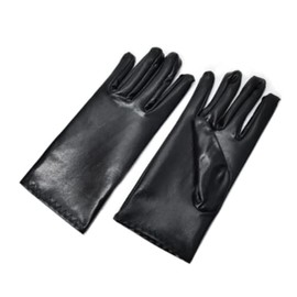 DreamHigh Women Metallic Shining Satin Mittens Wrist Length Costume Dress Gloves (Black)