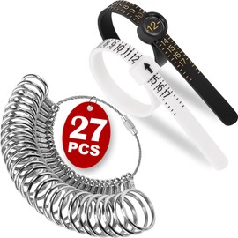 Ring Sizer Measuring Tool Kit, 27 PCS Premium Stainless Steel Measuring Ring Tool, US Ring Size 0-13 with Half Size, 2 PCS Reusable Finger Size 1-17 USA Rings Size with Magnified Glass