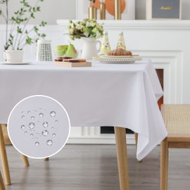 Demetex White Table Cloth Rectangle Fabric Table Cover 152 x 213 cm Water Resistant Tablecloth for Wedding Banquet Party Valentine's Day Decor, 1 Pack 152x213cm, White