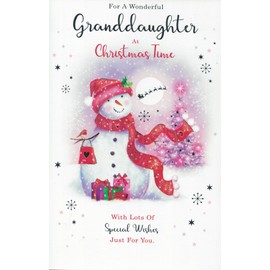 Granddaughter christmas card. Traditional xmas snowman design. 9 x 6 inches. OE.