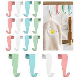 TERJBG Pack of 16 Stainless Steel Door Hooks, 4 Colours Door Hooks for Hanging, Door Hooks, Coat Hooks, Outdoor Door Hooks for Hanging for Cupboard Door and Room Door