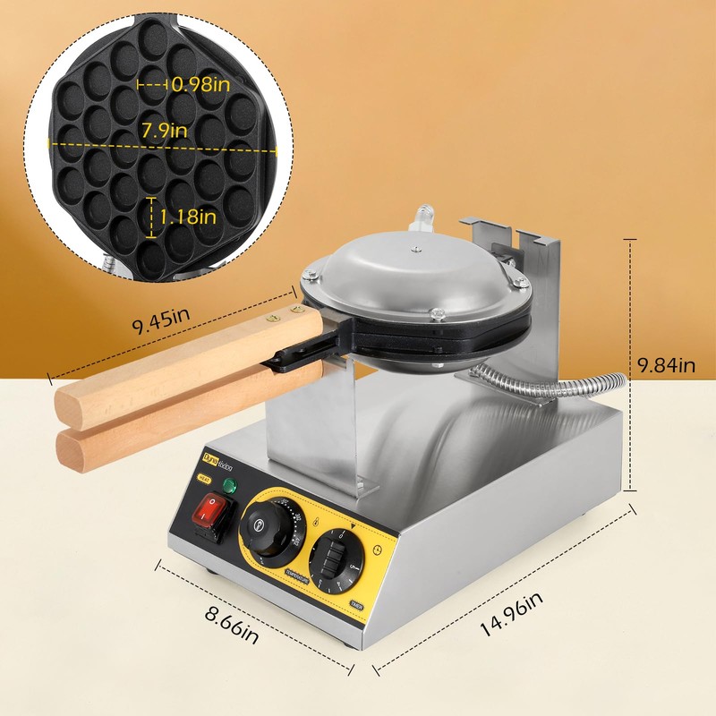 Dyna-Living Bubble Waffle Maker Commercial Bubble Waffle Iron 1400W Electric