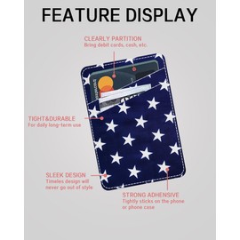 AWHSCP Cute Leather Phone Wallet Stick On, Dual Pocket Credit Card Sticky Wallet, Compatible with Most Cell Phones, Blue Stars, Adults, Unisex, Modern Style, RFID Protected