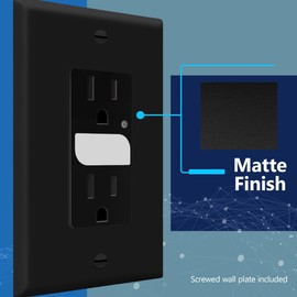 LIDER LED Guide Light Receptacle with Automatic Daylight Sensor and Wall Plate, Night Light Decorator Wall Outlet, 125VAC/15A Tamper-Resistant Receptacle, LGL-15TR-BKWP2P, Black, 2-pack