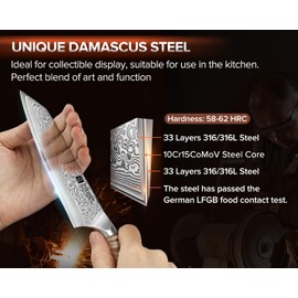 XINZUO Kiritsuke Chef Knife 5.8",Sharp Forged Damascus Stainless Steel Sharp Small Kitchen Knife,For Home & Restaurant,Full Tang Figured Sycamore Wood And Mosaic Copper Rivet Handle