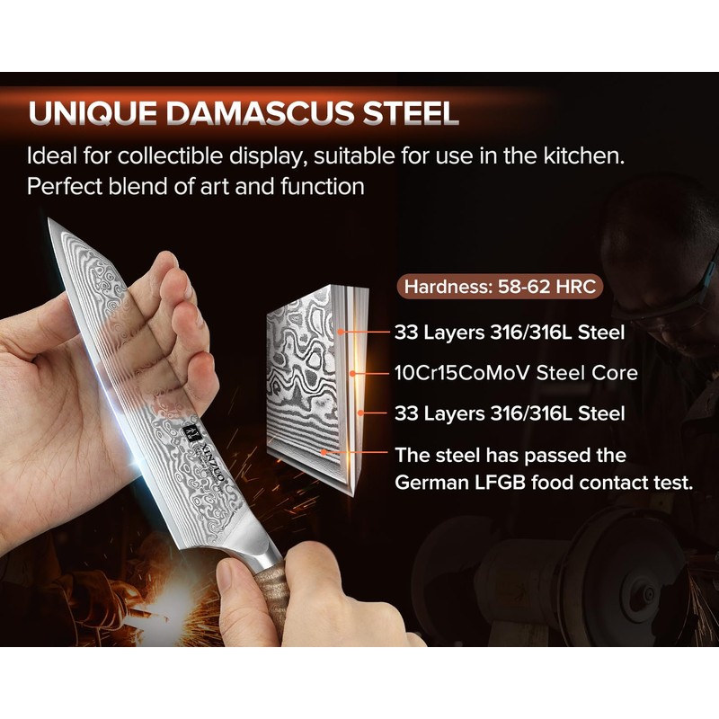 XINZUO Kiritsuke Chef Knife 5.8",Sharp Forged Damascus Stainless Steel Sharp