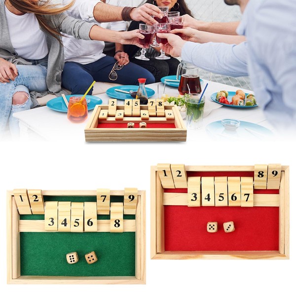 Jwinkumy Shut The Box Game Wooden,9 Numbers 2 Player Dice