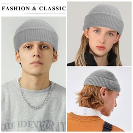 Knstol Beanie for Men Women,Unisex Cuffed Bonnet Fisherman Beanie Hat,Knit Winter Hat Watch Cap Skull Cap (Grey)