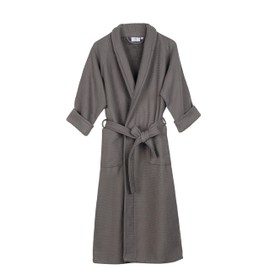 SUPERIOR Long-Staple Cotton Unisex Waffle Weave Bath Robe, Large,Charcoal
