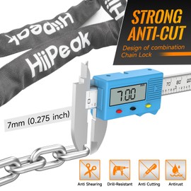 HiiPeak Strong Bike Lock, 5-Digit Resettable Combination, Heavy Duty Bicycle Chain Lock, High Security Cycling Locks Anti-Theft Long Lock Chain for Bike Motorcycle, Cycle, Door, Gate, Scooter (Gray)