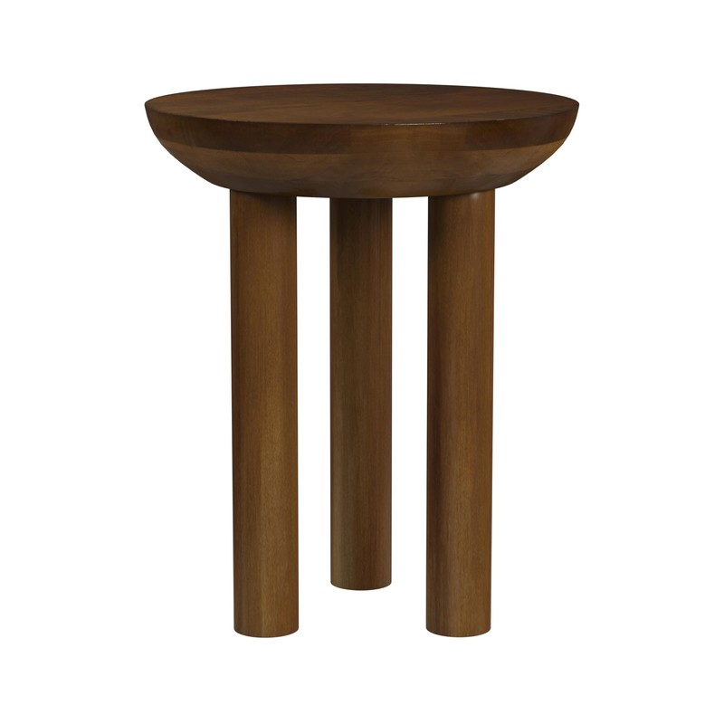 HomePop Walnut Mango Wood 3-Leg End/Side Round Table