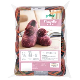 Gründl Knitting Set Felt Wool Colour (Oeko-Tex Certified, 100% New Wool, 4 x 50 g + Needle 8-9 + Instructions for Slippers), Teal Green/Ochre Red Orange Multicoloured, 25 x 16 x 7 cm