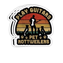 goldbabytee Play Guitars Player Pet Rottweilers Funny Gift for Rottweiler Lovers- 4x3 Vinyl Stickers, Laptop Decal, Water Bottle Sticker (Set of 3)