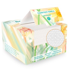 Beauntangly Disposable Face Towel, Lint-Free Biodegradable Face Towelettes, Soft & Thick Makeup Remover Dry Wipes for Camping Travel Essentials, 25 Count